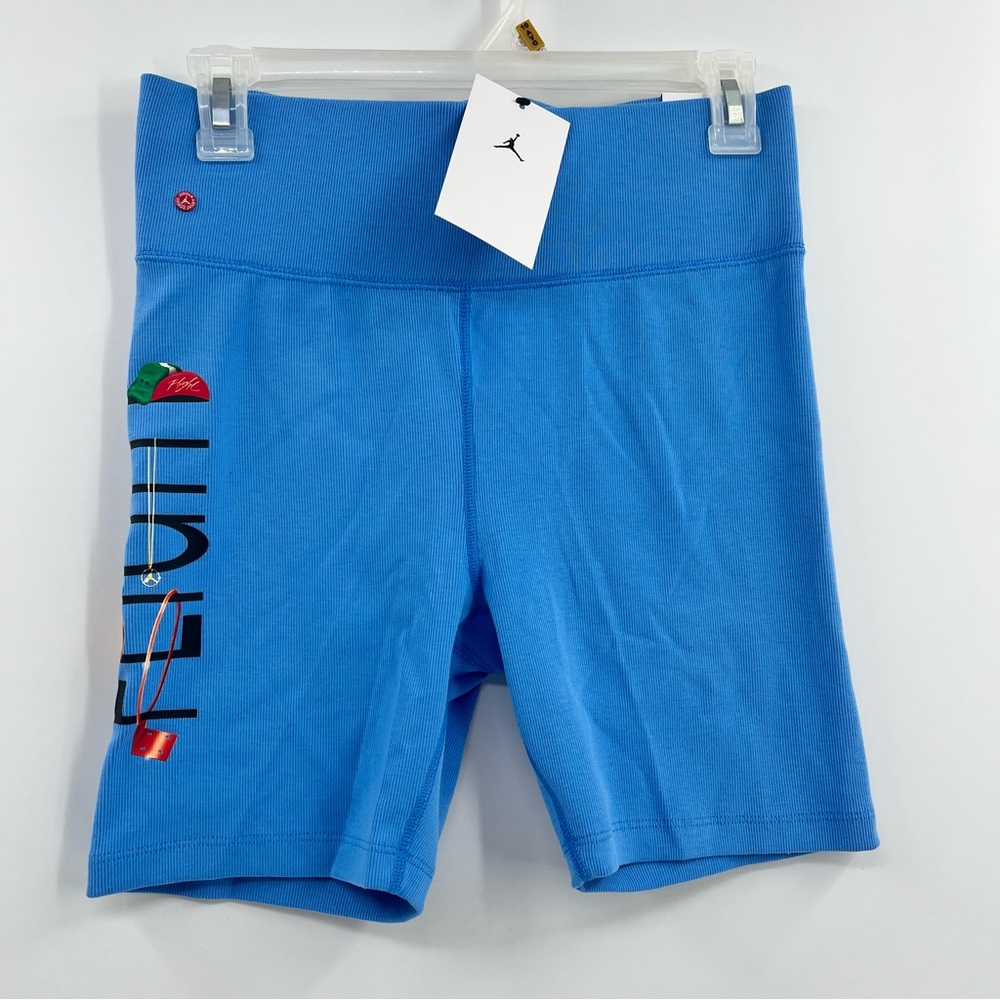 Jordan Flight Women’s Bike Shorts Blue Flight Spellout Graphic Size M NWT